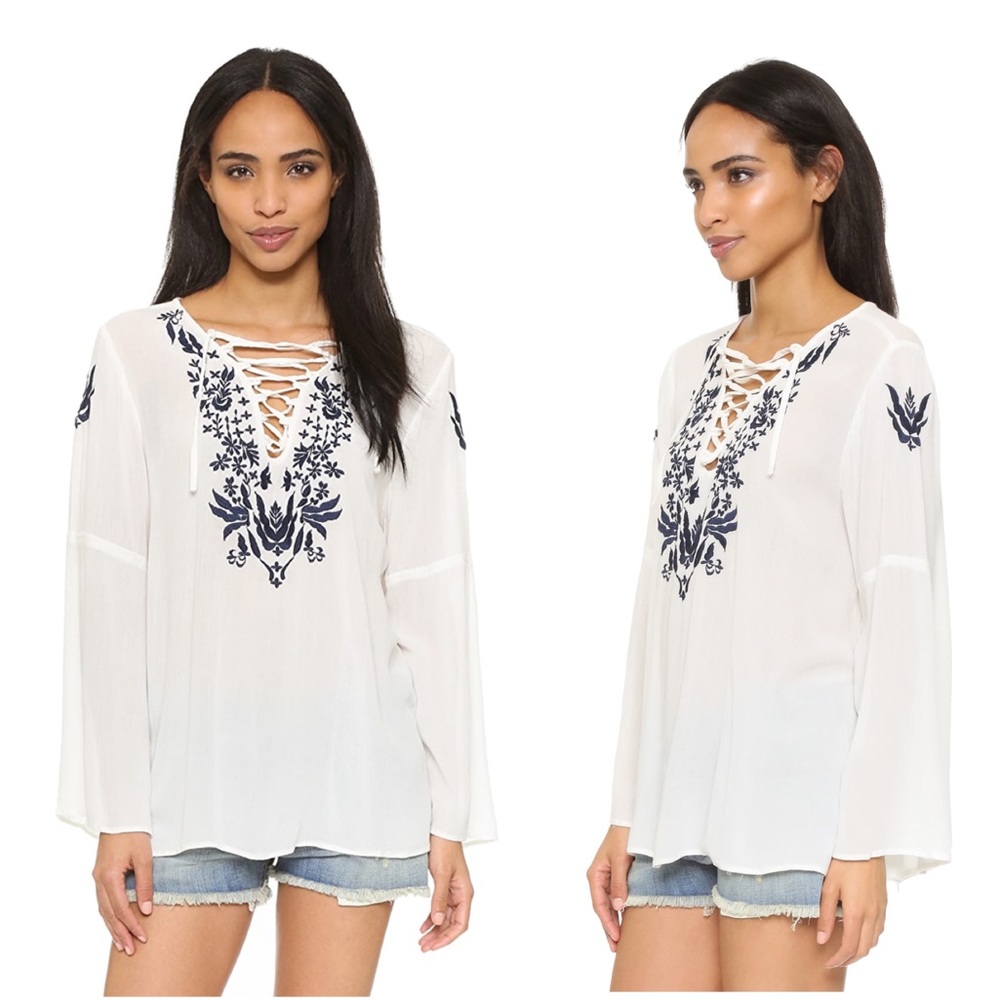 Anthropologie RAGA Marina Tunic Embroidery Lace Up